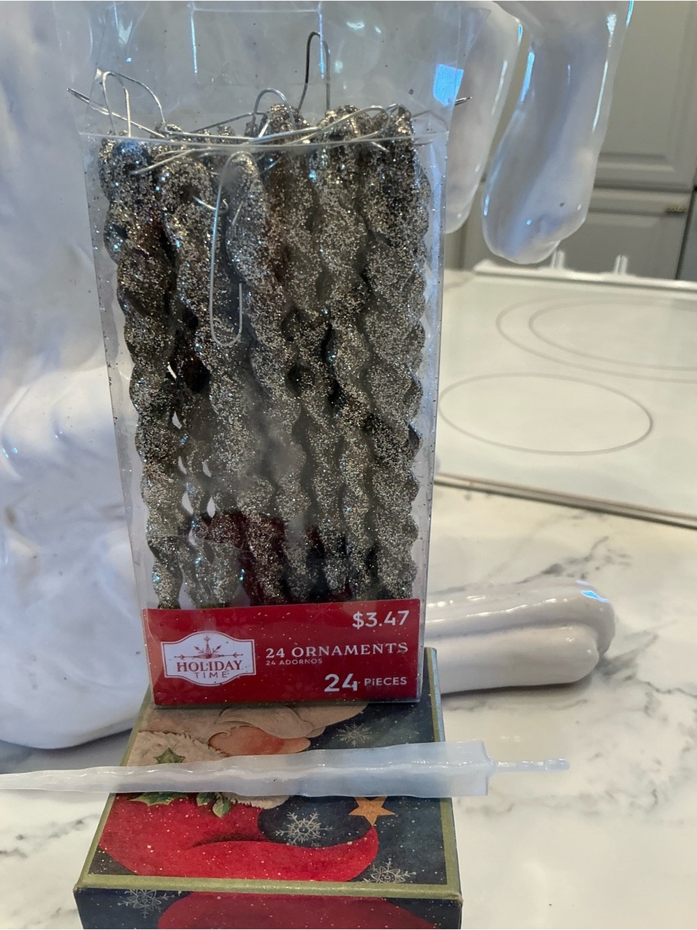 Holiday Time Glitter Spiral Ornaments - Silver